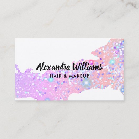 Glam Holographic Glitter Modern Trendy Uniek Visitekaartje (Voorkant)