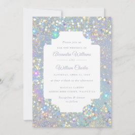Glam Holographic Glitter Modern Wedding Kaart