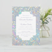 Glam Holographic Glitter Modern Wedding Kaart (Staand voorkant)