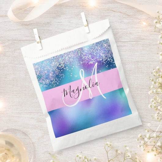 Glam Holographic Mermaid Glitter Sparkle Monogram Bedankzakje (Geknipt)