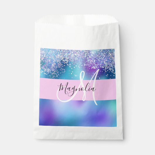Glam Holographic Mermaid Glitter Sparkle Monogram Bedankzakje (Voorkant)