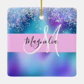 Glam Holographic Mermaid Glitter Sparkle Monogram Keramisch Ornament (Achterkant)