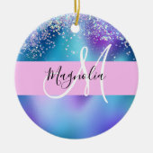 Glam Holographic Mermaid Glitter Sparkle Monogram Keramisch Ornament (Voorkant)