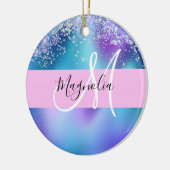 Glam Holographic Mermaid Glitter Sparkle Monogram Keramisch Ornament (Links)