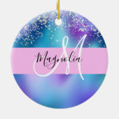 Glam Holographic Mermaid Glitter Sparkle Monogram Keramisch Ornament (Achterkant)