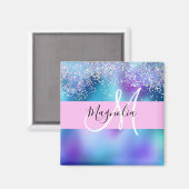 Glam Holographic Mermaid Glitter Sparkle Monogram Magneet (Voorkant / Achterkant)