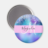 Glam Holographic Mermaid Glitter Sparkle Monogram Magneet (Voorkant / Achterkant)