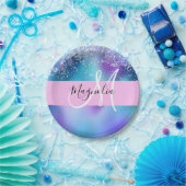 Glam Holographic Mermaid Glitter Sparkle Monogram Papieren Bordje (Feest)