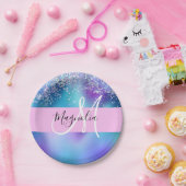 Glam Holographic Mermaid Glitter Sparkle Monogram Papieren Bordje (Feest)
