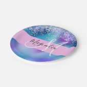 Glam Holographic Mermaid Glitter Sparkle Monogram Papieren Bordje (Gekanteld)