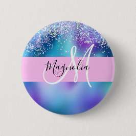 Glam Holographic Mermaid Glitter Sparkle Monogram Ronde Button 5,7 Cm