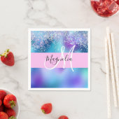 Glam Holographic Mermaid Glitter Sparkle Monogram Servet (Insitu)