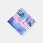 Glam Holographic Mermaid Glitter Sparkle Monogram Servet (Hoek)