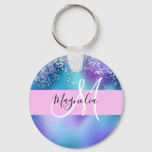 Glam Holographic Mermaid Glitter Sparkle Monogram Sleutelhanger