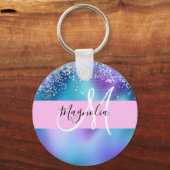 Glam Holographic Mermaid Glitter Sparkle Monogram Sleutelhanger (Voorkant)