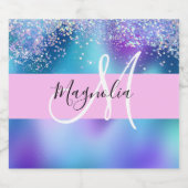 Glam Holographic Mermaid Glitter Sparkle Monogram Sparkling Wijnetiket (Enkel label)