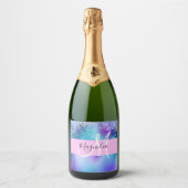 Glam Holographic Mermaid Glitter Sparkle Monogram Sparkling Wijnetiket (Voorkant)