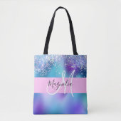 Glam Holographic Mermaid Glitter Sparkle Monogram Tote Bag (Voorkant)