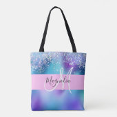 Glam Holographic Mermaid Glitter Sparkle Monogram Tote Bag (Achterkant)
