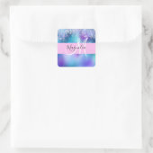 Glam Holographic Mermaid Glitter Sparkle Monogram Vierkante Sticker (Tas)
