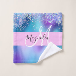 Glam Holographic Mermaid Glitter Sparkle Monogram Washandje