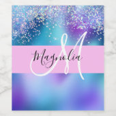 Glam Holographic Mermaid Glitter Sparkle Monogram Wijn Etiket (Enkel label)
