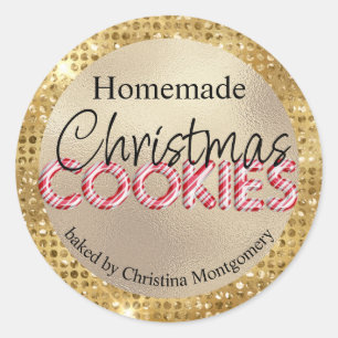 Glam Homemade kerstkoekjes Gold Diamonds Ronde Sticker