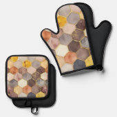 Glam Honey Comb Blush Champagne Abstract Ovenwant & Pannenlap Set (Voorkant / Achterkant)