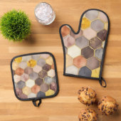 Glam Honey Comb Blush Champagne Abstract Ovenwant & Pannenlap Set (Top down)