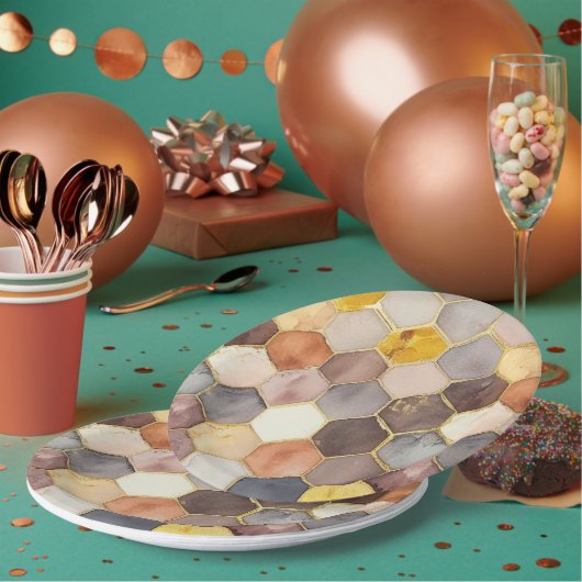 Glam Honey Comb Blush Champagne Abstract Papieren Bordje (Multi)