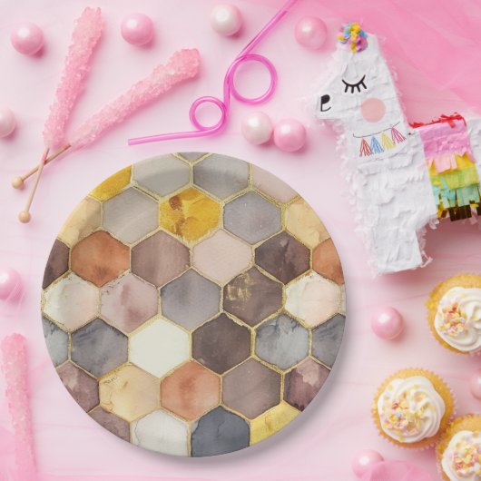 Glam Honey Comb Blush Champagne Abstract Papieren Bordje (Feest)