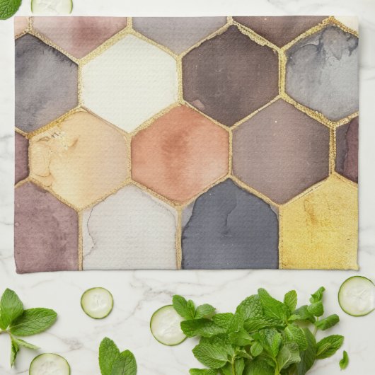 Glam Honey Comb Blush Champagne Abstract Theedoek (Gevouwen)