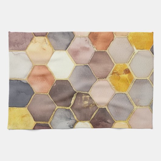 Glam Honey Comb Blush Champagne Abstract Theedoek (Horizontaal)