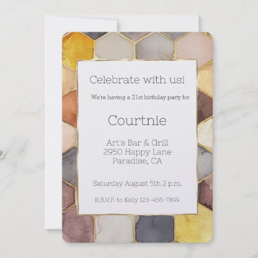 Glam Honey Comb Blush Champagne Abstract Verjaarda Kaart (Voorkant)