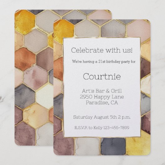 Glam Honey Comb Blush Champagne Abstract Verjaarda Kaart (Voorkant / Achterkant)