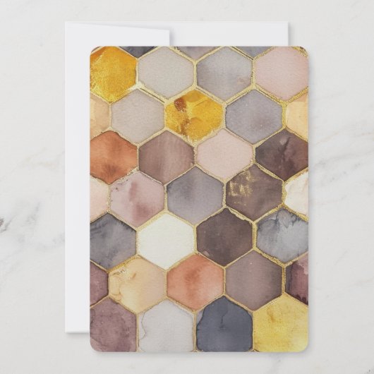 Glam Honey Comb Blush Champagne Abstract Verjaarda Kaart (Achterkant)