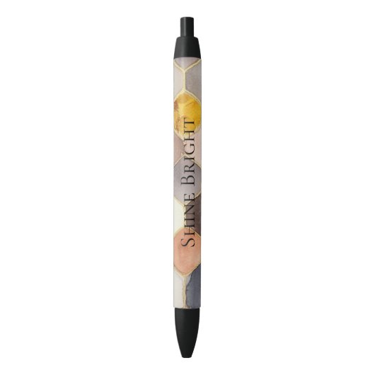 Glam Honey Comb Blush Champagne Abstract Zwarte Inkt Pen (Voorkant Verticaal)