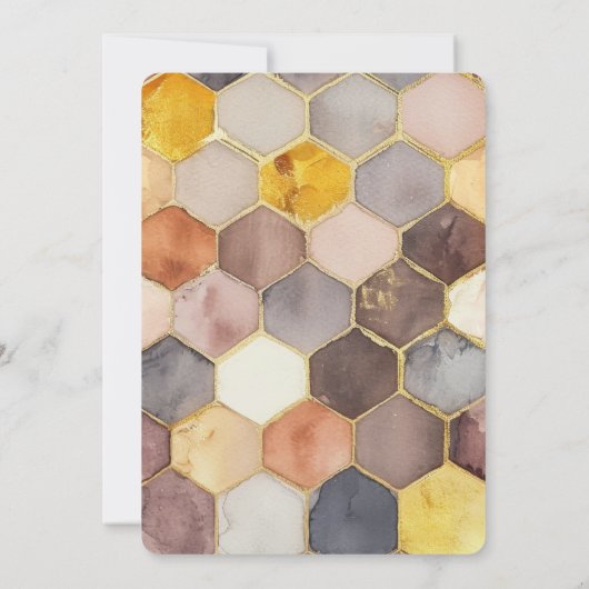 Glam Honey Comb Blush Champagne Abstracte bruiloft Kaart (Achterkant)