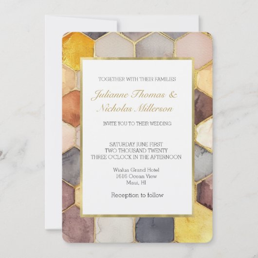 Glam Honey Comb Blush Champagne Abstracte bruiloft Kaart (Voorkant)