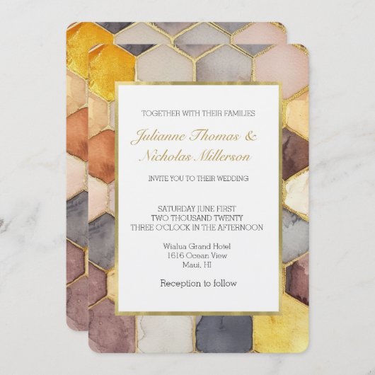 Glam Honey Comb Blush Champagne Abstracte bruiloft Kaart (Voorkant / Achterkant)