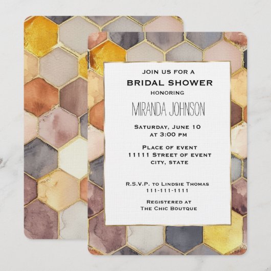 Glam Honey Comb Blush Champagne Vrijgezellenfeest Kaart (Voorkant / Achterkant)
