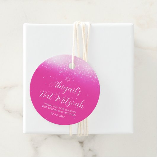 Glam Hot Pink Bat Mitzvah Bedankjes Labels (In situ)