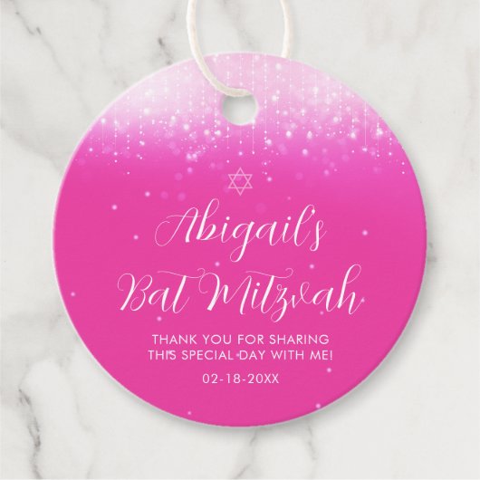 Glam Hot Pink Bat Mitzvah Bedankjes Labels (Voorkant)