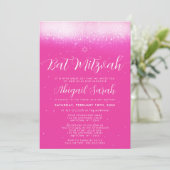 Glam Hot Pink Bat Mitzvah Kaart (Staand voorkant)
