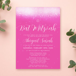 Glam Hot Pink Bat Mitzvah Kaart