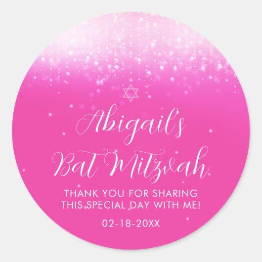 Glam Hot Pink Bat Mitzvah Ronde Sticker (Voorkant)