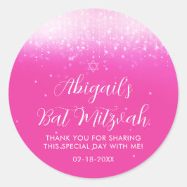 Glam Hot Pink Bat Mitzvah Ronde Sticker