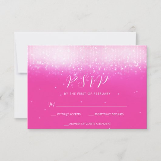Glam Hot Pink Bat Mitzvah RSVP Kaartje (Voorkant)