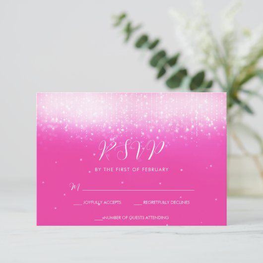 Glam Hot Pink Bat Mitzvah RSVP Kaartje (Staand voorkant)