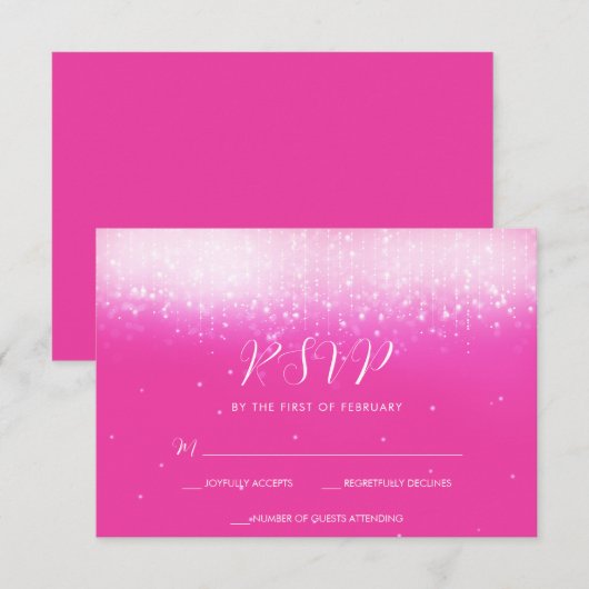 Glam Hot Pink Bat Mitzvah RSVP Kaartje (Voorkant / Achterkant)